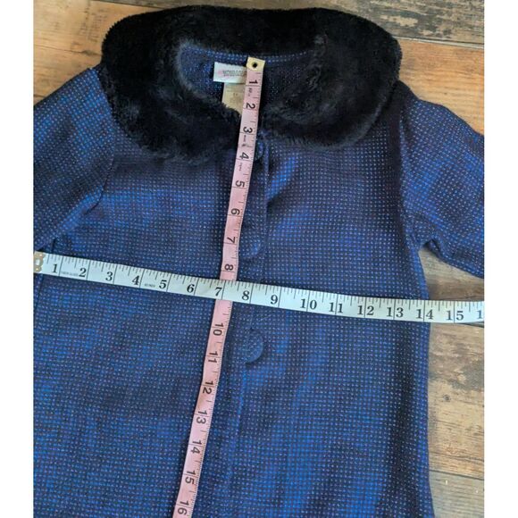 Youngland Vintage Mod Coat Girl’s 6X Blue Metallic Sparkle Faux Fur Collar Cuffs - Picture 5 of 7